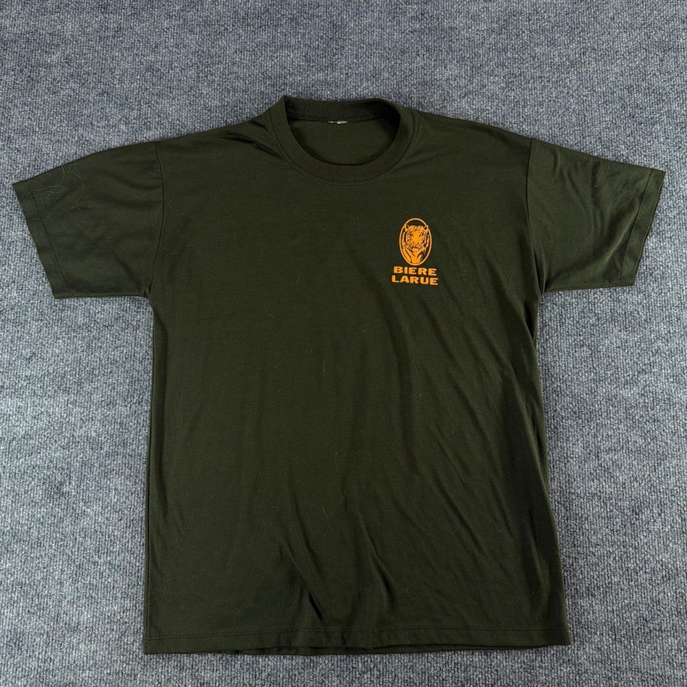 Biere Larue Beer‎ Graphic T-Shirt Mens Olive Green Tiger Logo Short Sleeve